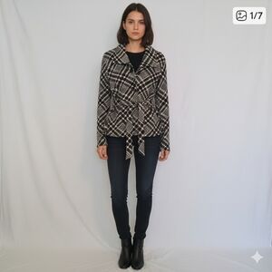 Clothes By Revie Black,White Red Plaid Tie Jacket Women's Large 100% Wool KC